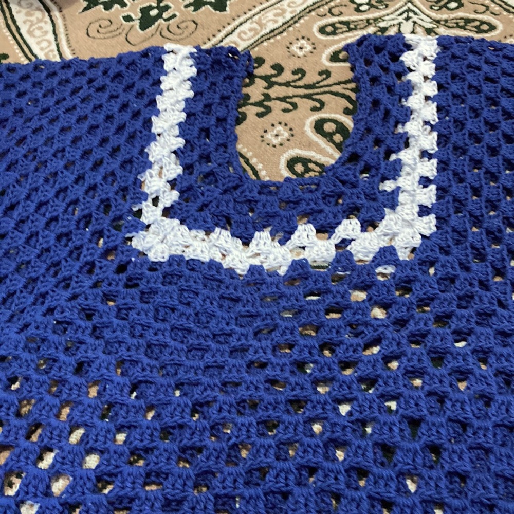 HAND CROCHET BLUE & WHITE TOP